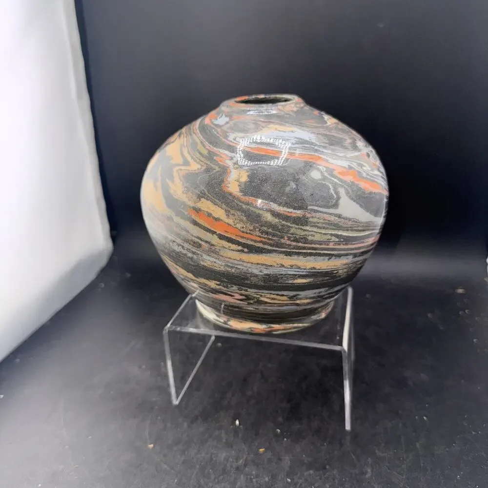 KLER Studio Art Pottery Agateware Neriage Vase Signed Dated 1997 #26 Hand Thrown